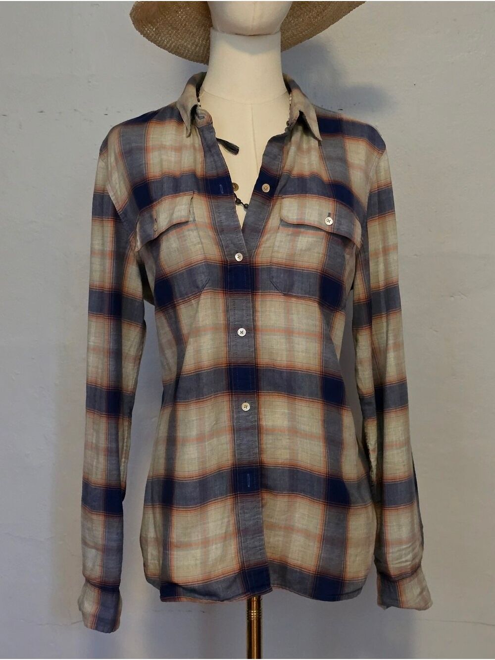 Women's L.L. Bean Blue Plaid Light Cotton Button Front Shirt